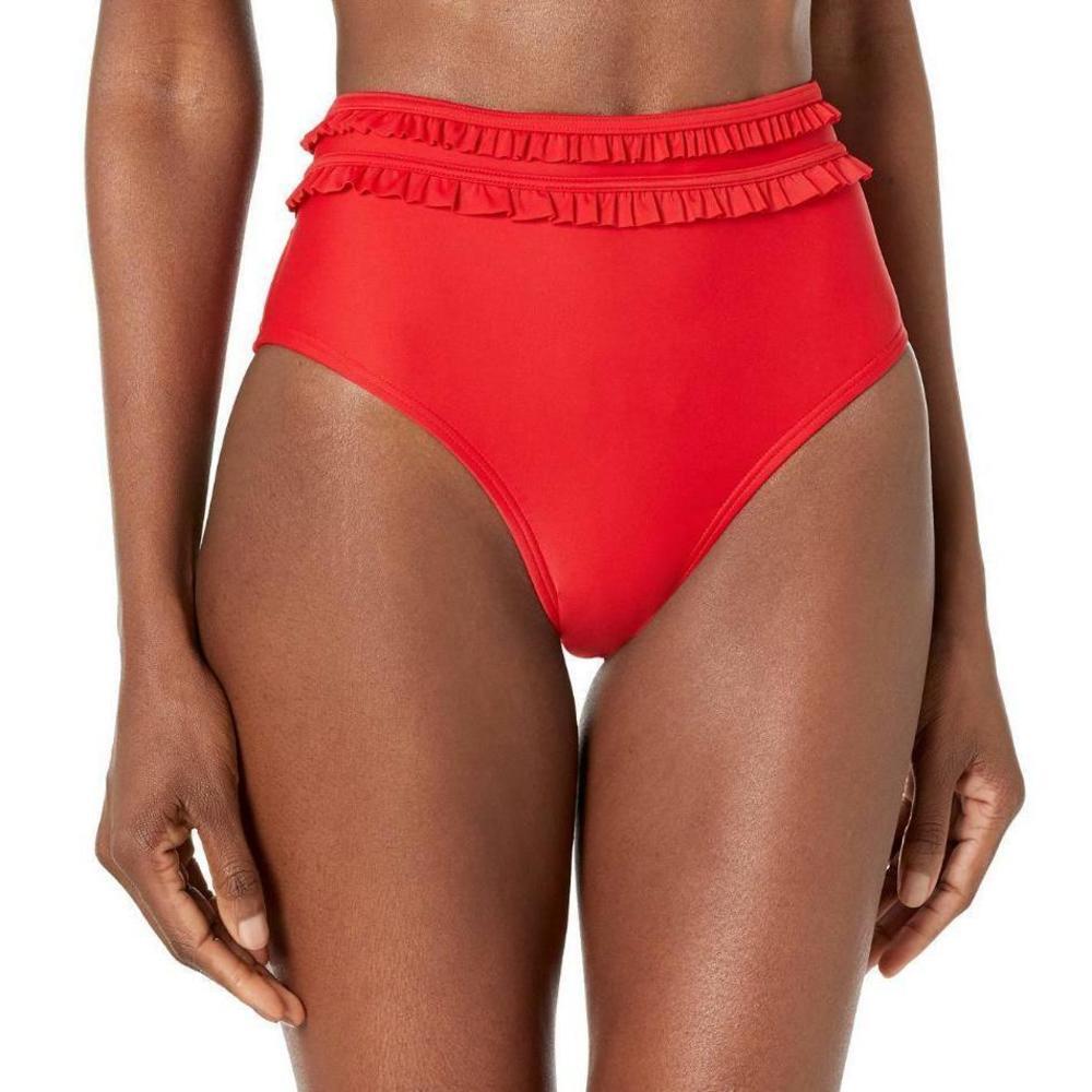 Tommy Hilfiger Women's Ruffled High-Waist Red Bikini Bottoms L